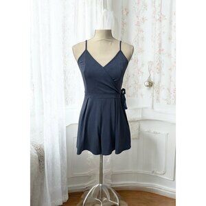 Vintage Abercrombie &‎ Fitch Y2K Blue Faux Wrap Spaghetti Strap Romper Size S